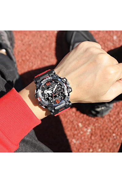 SMAEL Men's Wristwatch Dual Time Chronograph Stopwatch Sport Army Style Military Alarm Red