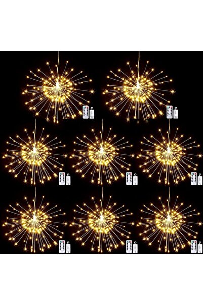 co arma 8-piece LED Starburst Firework Ball Lights with Remote, Battery-Operated, Gold