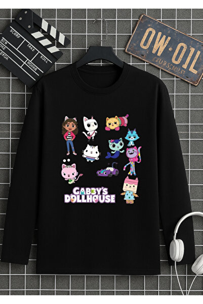 RYO FASHİON Gabby's Dream House cu imprimeu tricou negru cu mânecă lungă pent...