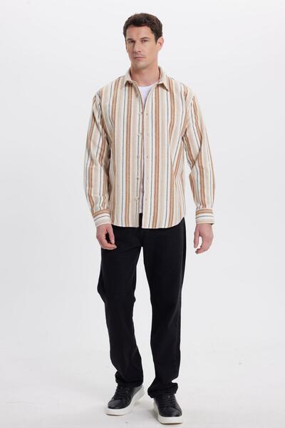 Tudors Men's Relax Fit Comfortable Cut Sports Collar Striped Lumberjack Shirt