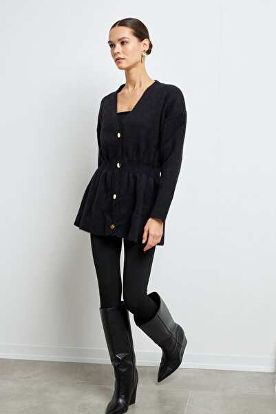 Yefrastore Women's Black Gold Button Detailed Soft Cardigan
