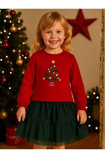 Zekids Girl's Pompom Glitter Christmas Themed Dress