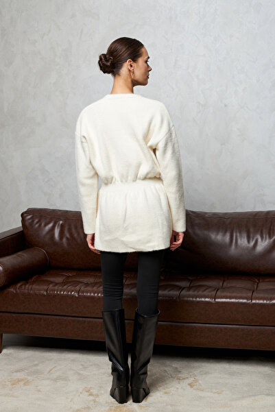 Yefrastore Women's Ecru Gold Button Detailed Soft Cardigan