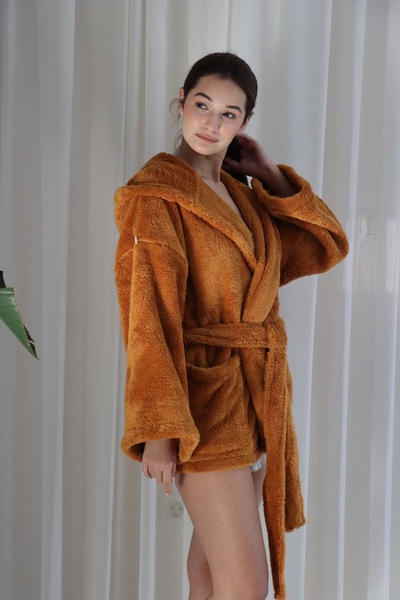 CAKKATEX Wellsoft Plush Extra Soft Hooded Short Dressing Gown with Pocket Detail