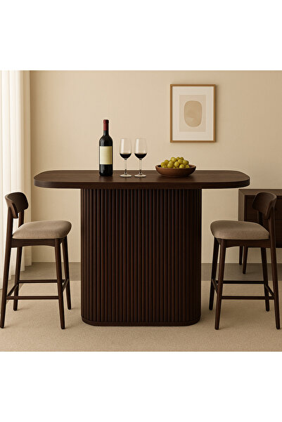 Trihome %100 Kayın Masif Ahşap Bar Masası – Özel Flüt Ayaklı Modern Tasarım Modern Estetik Bar Masa