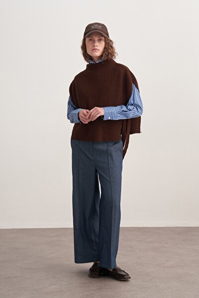 EBU Prive Women's Gabardine Culotte Pants Jeans Blue