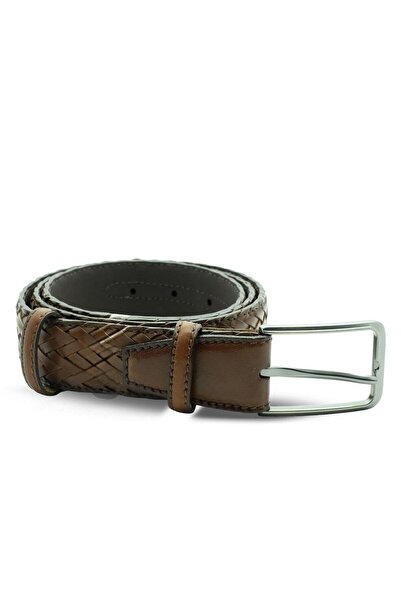 Vario Hand Knitted Genuine Leather Men's Belt Z606 Taba Knitting
