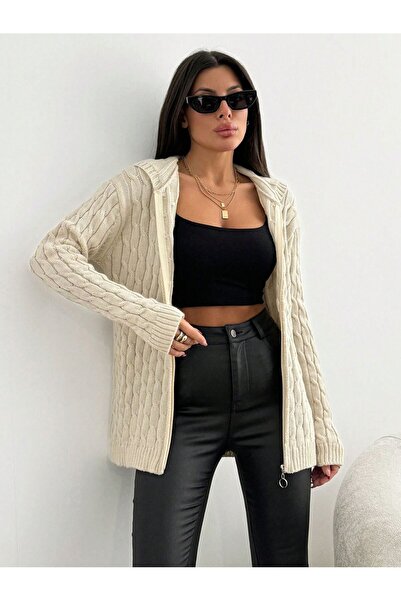 WE AND ME Women's Knitwear Hooded Zippered Cardigan Standard Size