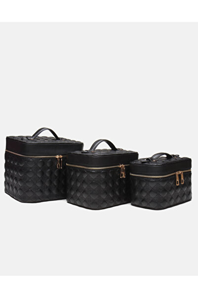 vitruna Luxe Mirror 3 lü Siyah Makyaj Çantası Seti