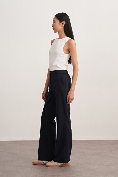 EBU Prive Women's Gabardine Palazzo Pants Navy Blue