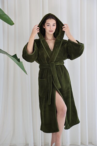 CAKKATEX Wellsoft Plush Extra Soft Hooded Long Dressing Gown with Pocket Detail