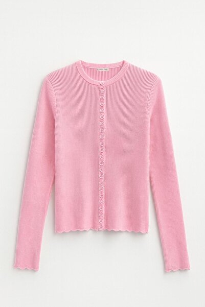 Mixray 6972 women's Corded Fabric basic knitwear cardigan pink