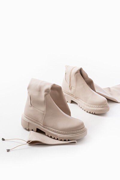 Budi 812-2194 Beige Zippered Over-The-Knee Lace-Up Socks Daily Women's Boots