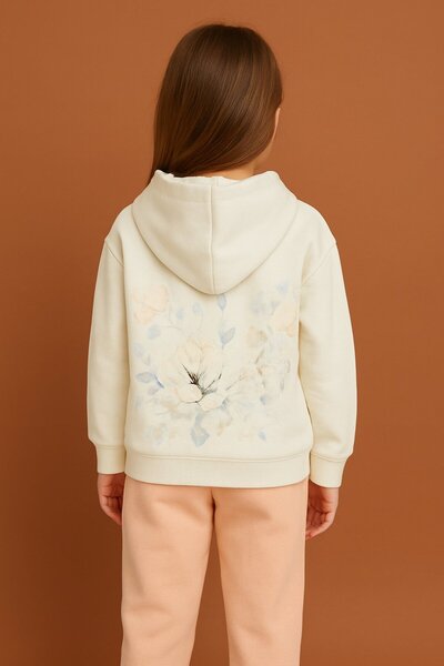 Yalçınoğlu Kids Girl's Hooded Piece Tracksuit Set Pink Patterned Bottom Top Set 3-9 Years Old