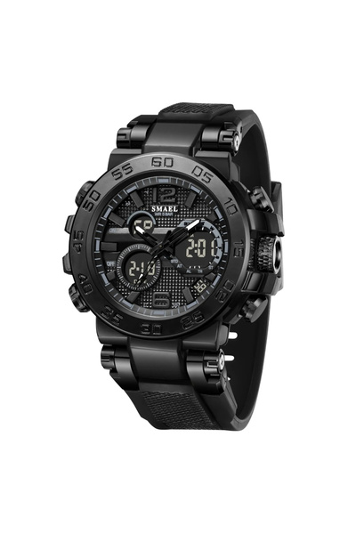 SMAEL Men's Wristwatch Chronograph Sport Army Style Military Dual Time Stopwatch Alarm Black