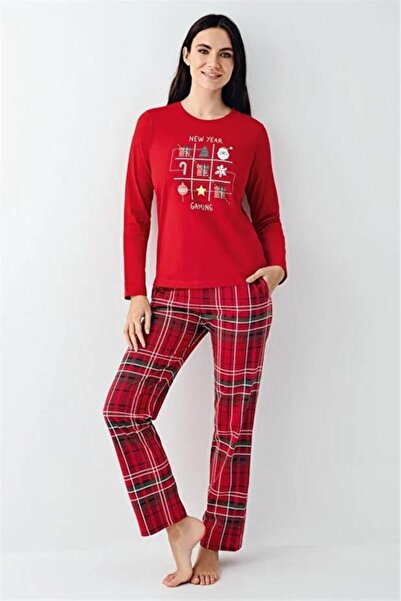 Arnetta 100% Cotton Plaid New Year Concept Pajama Set
