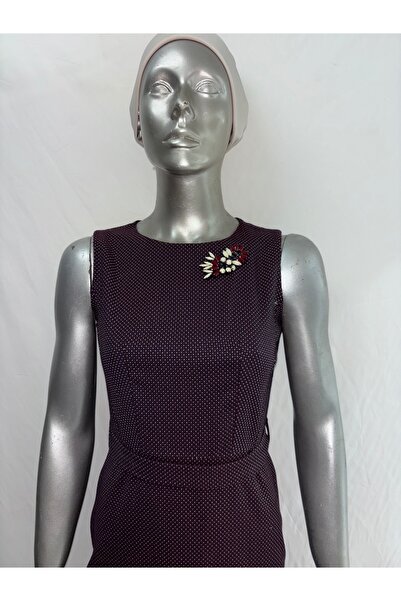 obelleatelier OBELLE- Kadın Bordo Şık Kolsuz Volan Detaylı Midi Elbise