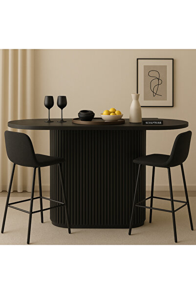 Trihome %100 Kayın Masif Ahşap Bar Masası – Özel Flüt Ayaklı Modern Tasarım M...