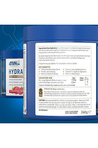 applied nutrition AN Hydration+ Complete Electrolyte & Vitamin, Strawberry Raspberry, 240 Gm