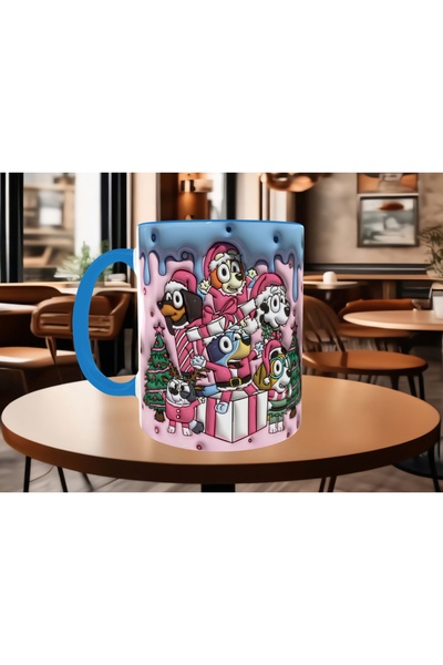 Mugs and love Bluey ve bingo yılbaşı partisi baskı kaliteli porselen kupa