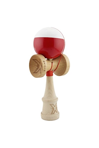 LEIBOO Kendama X Big Cups V2 18 cm, Rulment metalic, Coardă 55 cm, Alb-Roșu