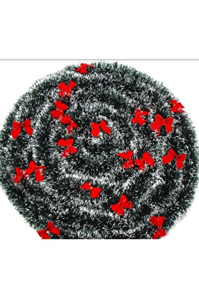 First Choice 1 8-meter Christmas tinsel with white tips, dark green real color with red bows