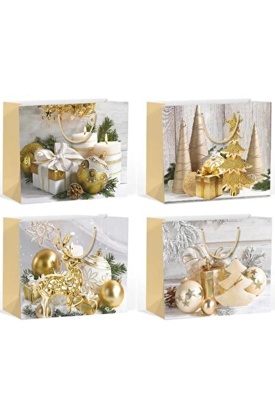 SONORH Set de 4 pungi cadou de Crăciun, 38x30x12 cm, modele premium cu temati...