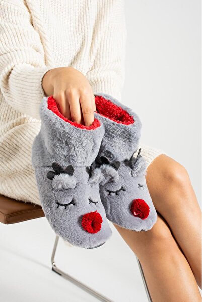 Sanart Shop Women's Children's Christmas Slippers with Soft Furry Deer Figure