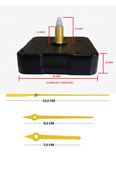 EXİZ TİCARET Akar Sessiz Duvar Saati Mekanizması 22 mm Askısız-akrep-yelkovan...