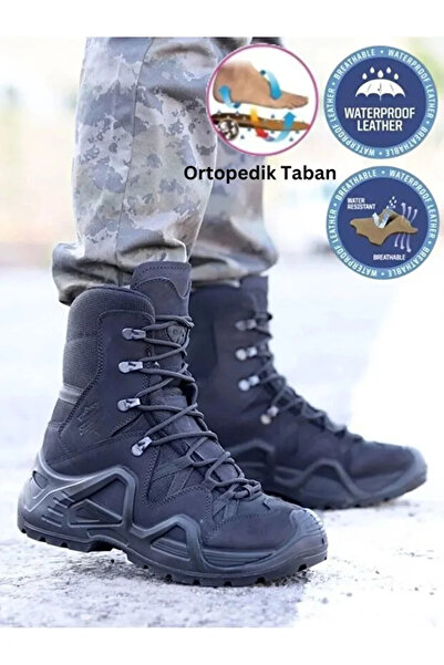 Scooter Erkek Hakiki Deri Su Geçirmez Bağcıklı Tactical/outdoor Kışlık Askeri Uzun Bot Ortopedik Taban
