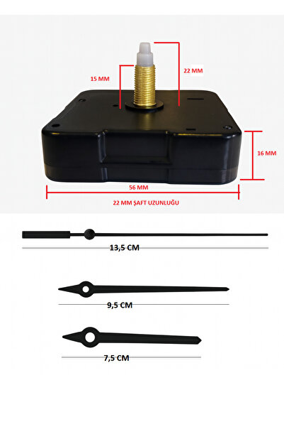 EXİZ TİCARET Akar Sessiz Duvar Saati Mekanizması 22 mm Askısız-akrep-yelkovan...