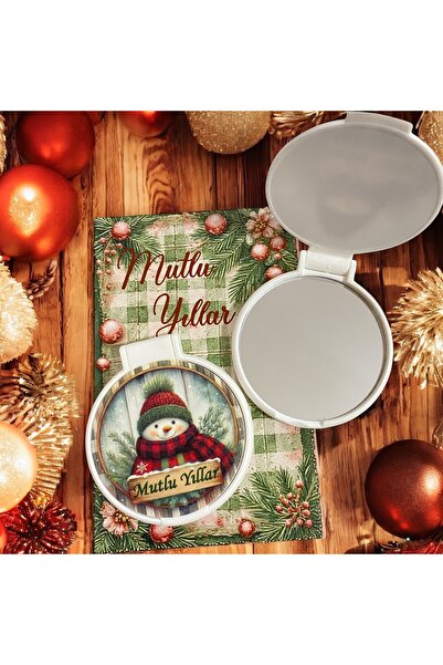 DKY Yeni Yıl Yılbaşı Hediyelik Kardan Adam Desen Cep Çanta Ayna 1 adet