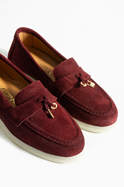 Polomia Comfort Women's Genuine Leather Suede Classic Non-Slip Sole Detail Gold Accessory Buckle Loafer Ballet Flats