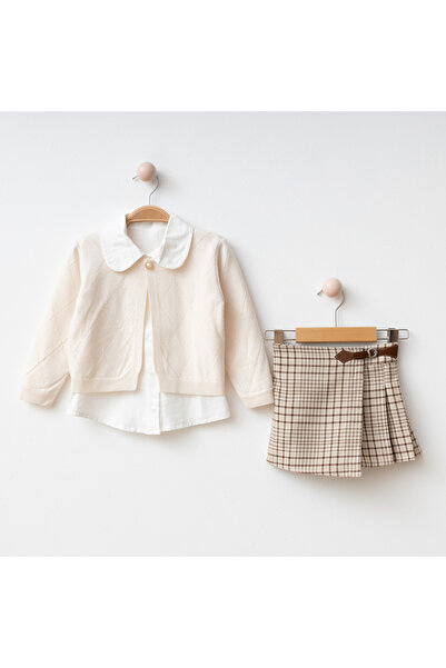 My Lusa baby wear Ece I Knitwear Cardigan, Shirt and Skirt-Looking Shorts 3-Piece Combination I 2-5 Years Old