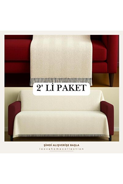 Loova Koltuk Örtüsü 2'li SET Geleneksel Dokuma % 100 Pamuklu Ekru