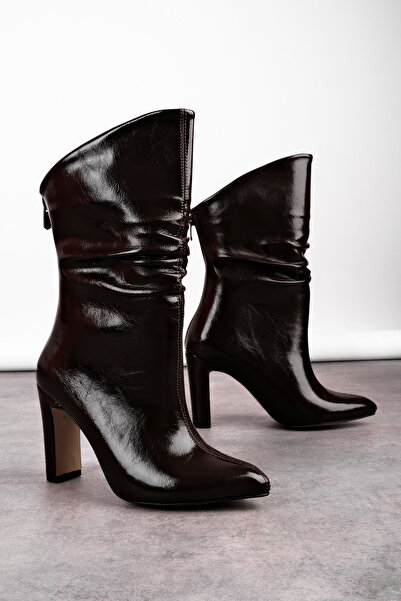 MY DERİ Maty Women's Pointed Toe Zippered Heeled Boots 4301