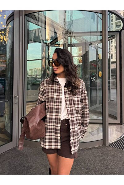 FREZZBİ Women's Plaid Oversized Long Sleeve Winter Lumberjack Shirt