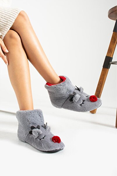 Sanart Shop Women's Children's Christmas Slippers with Soft Furry Deer Figure