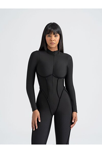 LizzSpor Kadın Siyah Sculpt Line Tulum
