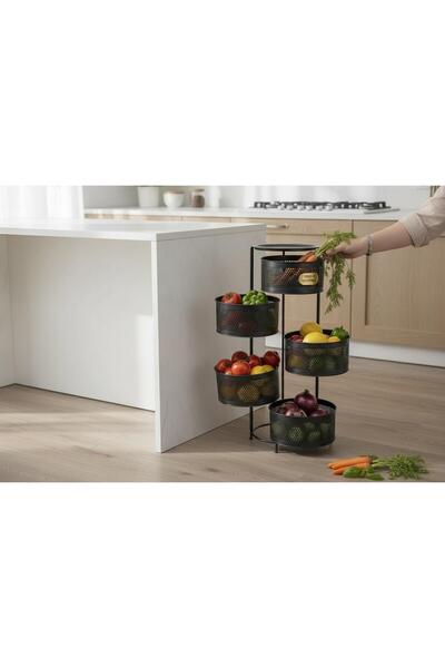 vipgross 4 Katlı Yana Açılır Siyah Patates Soğan Sepeti Sebze Meyve Sepeti Se...