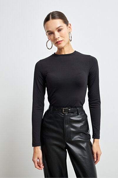 Yefrastore Black Ultra Soft Stretchy Crew Neck Basic Blouse