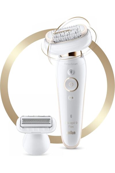 Braun Silk-épil 9 Flex Women's Epilator, 5 Attachments, White/Gold (Model 9-006)