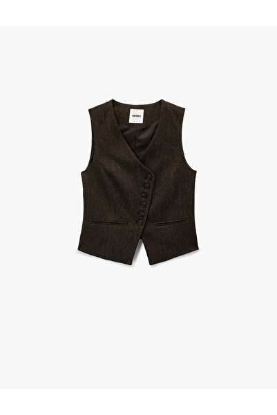 Koton X Şahika Ercümen - Slim Fit Asymmetrical Buttoned Vest
