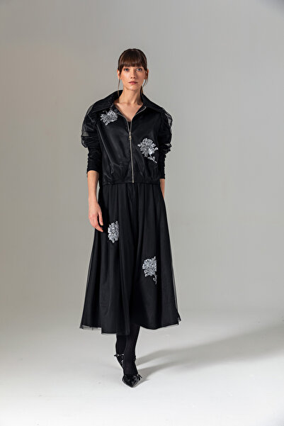 Berr-ın Balon Kol Tül Kaplama Mont Siyah