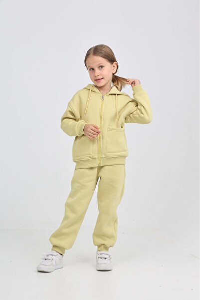 Toontoy Girl's Pocket Detailed Cardigan Tracksuit Set