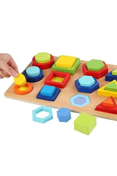 dehkah لوحة مطابقة الأشكال الهندسية الخشبية - أحجية الألوان والفرز من مونتيسوري