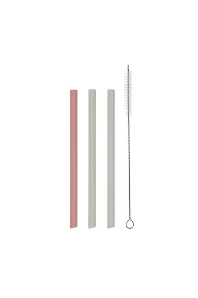 Kikka Boo Silicone Straw Set with Cleaning Brush – Platinum Sage Blush