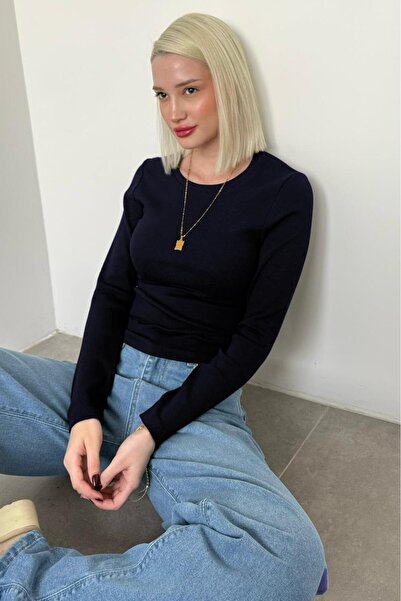 Madmext Синій велосипедний комір Slim Fit жіночий боді MG2564