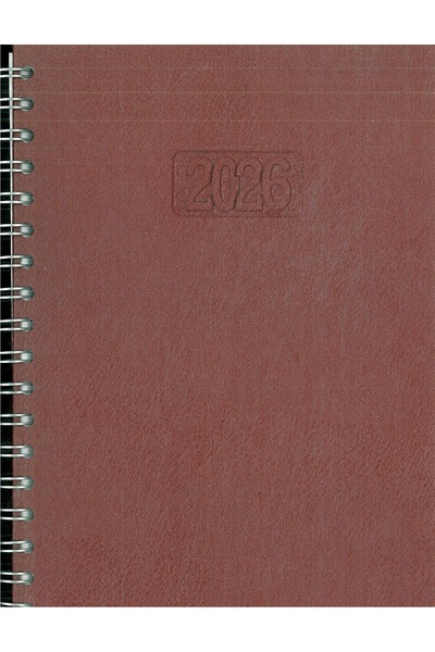SİM 2026 Ajanda Bordo Spiralli Suni Deri 17x24 hafta sonları birleşi