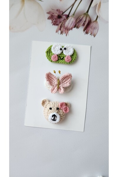 Baby Saçsız bebek tokası 3 lü set kurbağa kelebek ayıcık